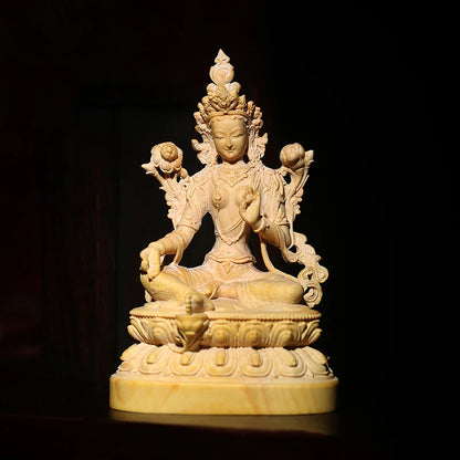 Boxwood solid wood green Tara wood carving like Guanyin Bodhisattva hand piece home decoration pieces