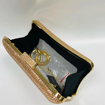 Women High Quality Black Gold Diamond Crystal Handbag Luxury Party Banquet Gala Purse Wedding Bridal Toted Fashion Evening Bag