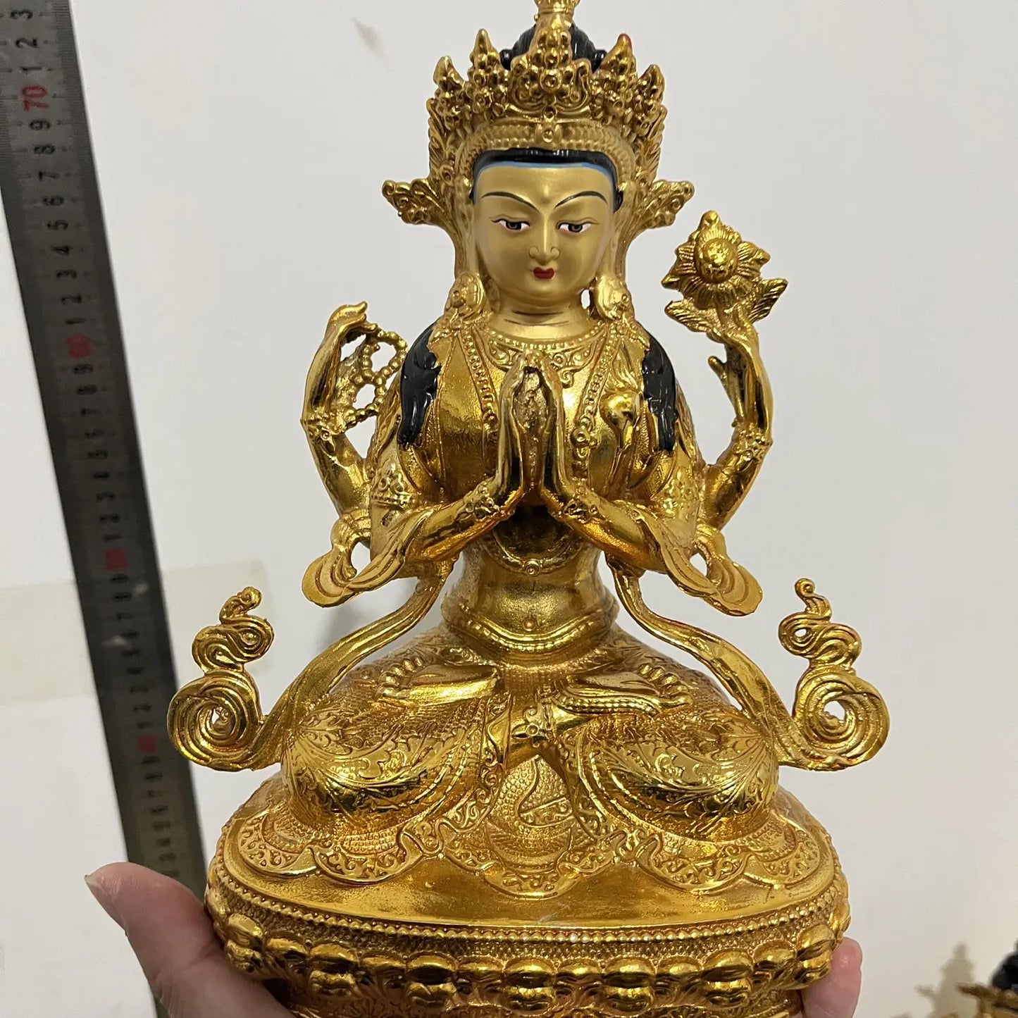 Wholesale Buddhism supply Goddess guanyin Buddha HOME Temple Worship safety healthy protection gilding COPPER Buddha statue