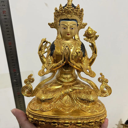 Wholesale Buddhism supply Goddess guanyin Buddha HOME Temple Worship safety healthy protection gilding COPPER Buddha statue
