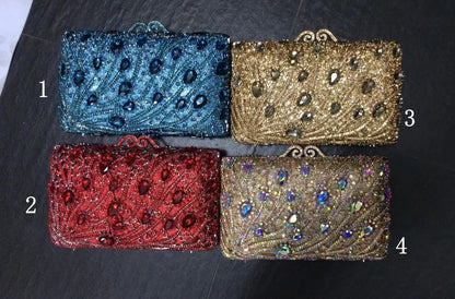 Blue Red Gold AB Crystal Party Dinner Purse Women Diamond Birthday Banquet Feather Handbag Wedding Bridal Rhinestone Evening Bag