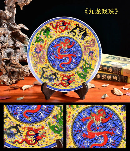 Home living room TOP talisman # Exorcise evil spirits royal Flying dragon FENG SHUI porcelain plate  BEST business present