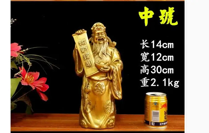 30CM large business bring wealth and fortune God of wealth CAI SHEN YE Brass Sculpture home shop Ornament