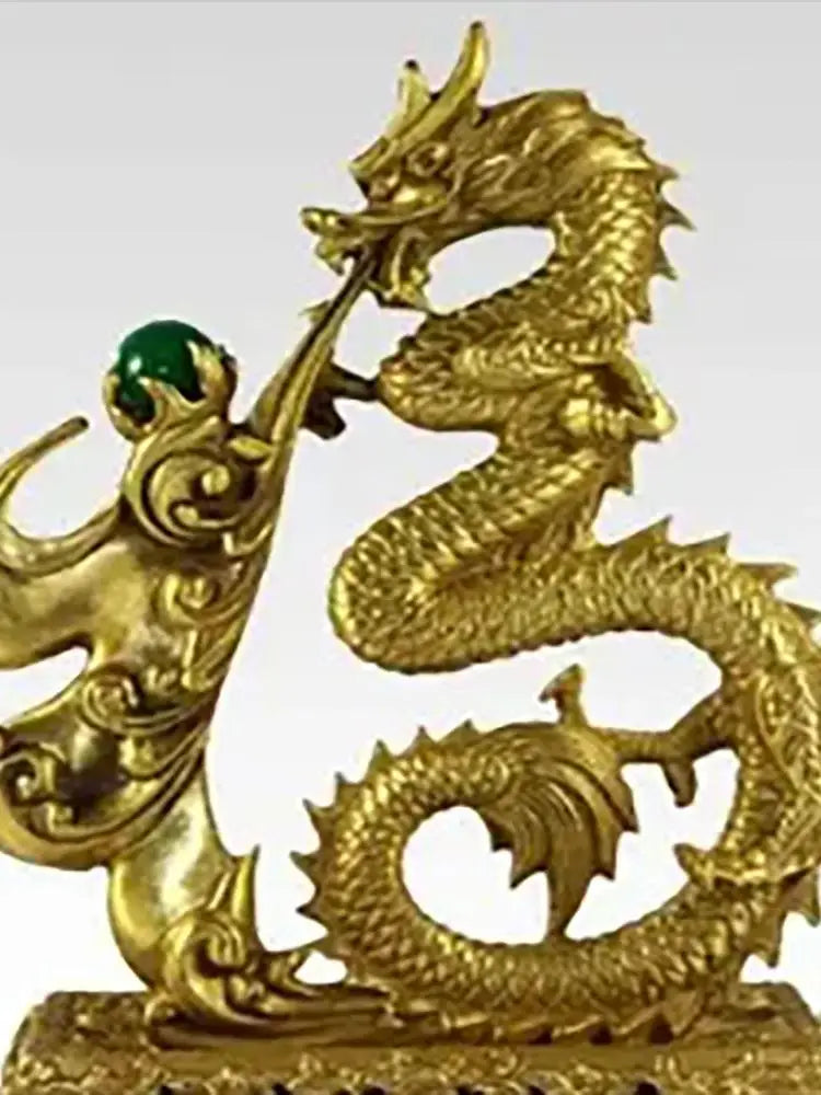 10" Chinese Pure Bronze Animals Sculpture Wealth Myth Dragon Pearl Statue Garden Decoration 100% real Brass Bronze