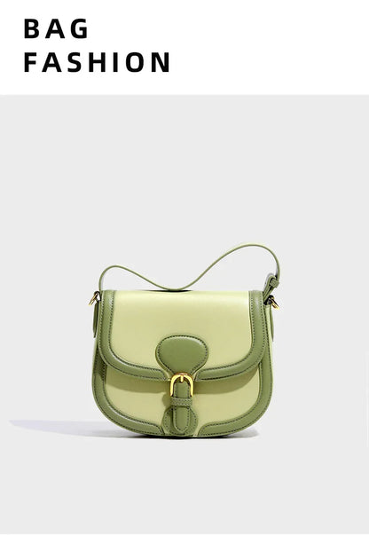 Genuine Leather Women's Bag 2024 New Olive Green Niche Simple Cowhide Bag Shoulder Luxury Designer Handbag Crossbody Bags