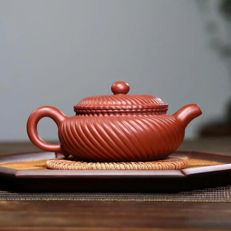 Zisha Teapot Yixing Handmade Pot, Kung-Fu Teaware, Purple Clay Drinkware for Puer  Chinese Tea Robe, Rib Antique Pot