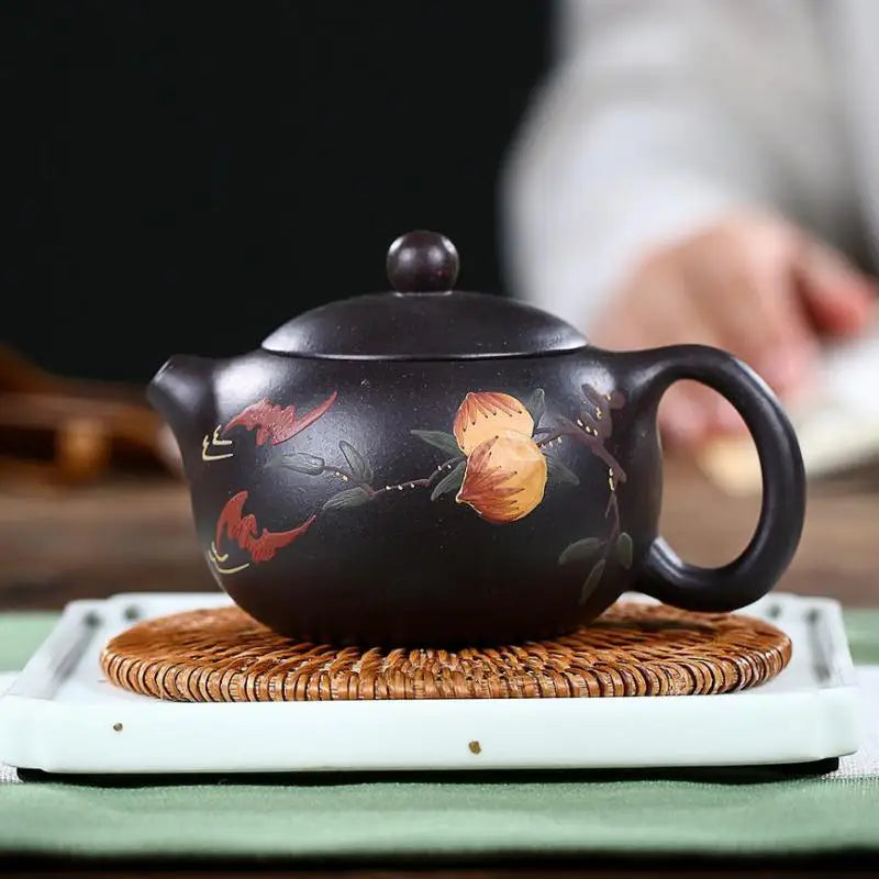 Zisha Teapot Yixing Handmade Pot, Kung-Fu Teaware, Purple Clay Drinkware for Puer Green Black Chinese Tea Longevity Peach