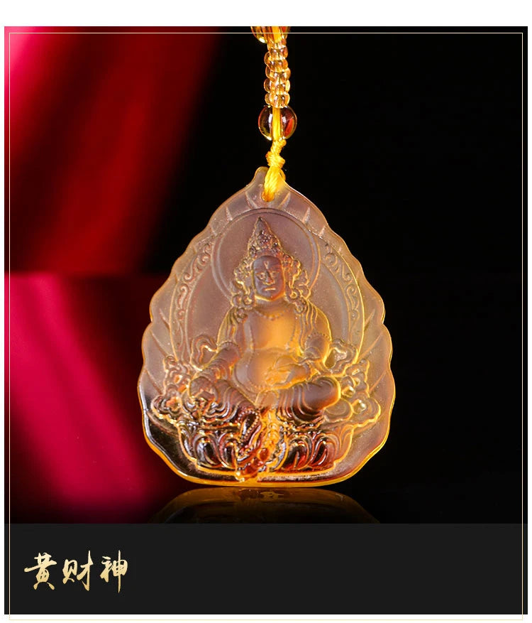 pocket travel efficacious Mascot Auspicious Yellow Jambhala God of wealth CAI SHEN Buddha Crystal Pendant Buddhist Amulet