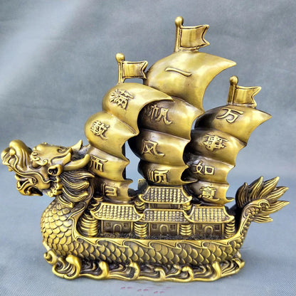 HOT SALE # HOME business company GIFT efficacious Talisman Money Drawing GOLD dragon boat Sailboat brass FENG SHUI Mascot statue