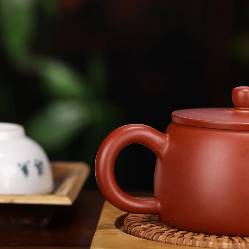 Zisha Teapot with Flat Lid, Yixing Handmade Pot, Kung-Fu Teaware, Purple Clay, Drinkware for Puer, Green, Black, Chinese Tea