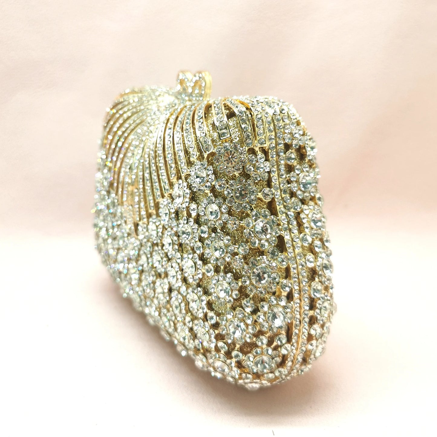 Woman White Flower Diamond Evening Purses Hollow Out Floral Dinner Metal Handbags Crystal Stone Wedding Bridal Party Clutch Bag