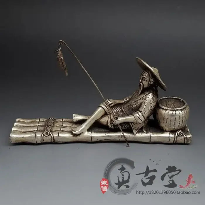 Exquisite antique white copper sculpture Jiang Tai Gong Fishing home decoration