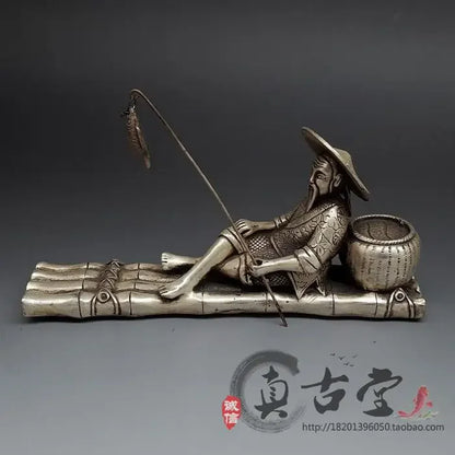 Exquisite antique white copper sculpture Jiang Tai Gong Fishing home decoration