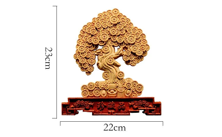 Feng Shui 24cm Thuja Wood Statue  Lucky Money TreeDecoration Mascot Home Desk Decor Sculptures