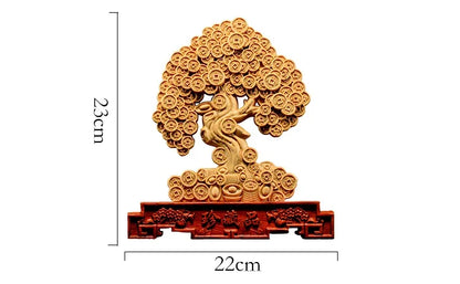 Feng Shui 24cm Thuja Wood Statue  Lucky Money TreeDecoration Mascot Home Desk Decor Sculptures