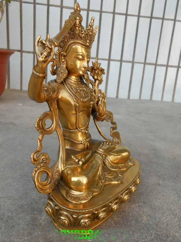 30CM LARGE home Temple family efficacious Protection Bless Safe Buddhism Tantra Bodhisattva Manjusri  Buddha brass statue