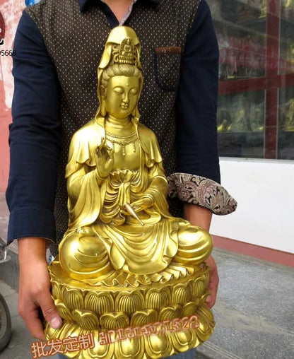 WOW-55CM Large HUGE -HOME lobby Temple efficacious Talisman protection GOLD Nanhai Guanyin Buddha brass carving Sculpture statue