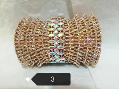 Hollow Out AB Diamond Gold Color Women Evening Purse Bridal Dinner Banquet Handbag Wedding Party Crystal Rhinestone Clutch Bag