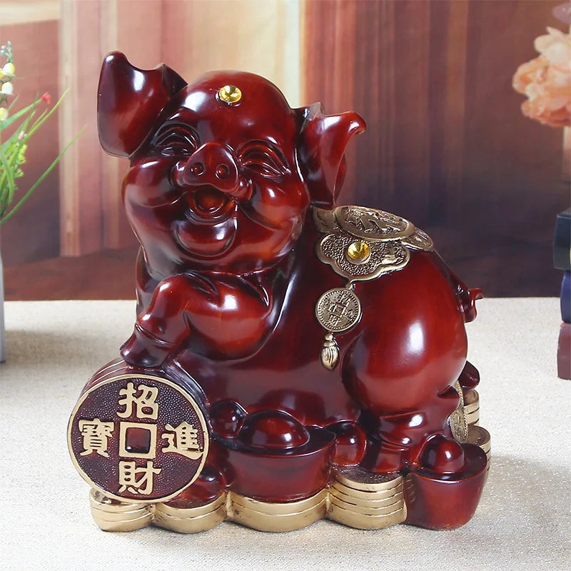 HOME office company shop thriving business Money drawing GOOK LUCK Zodiac Fortune Pig Mascot FENG SHUI art Statue
