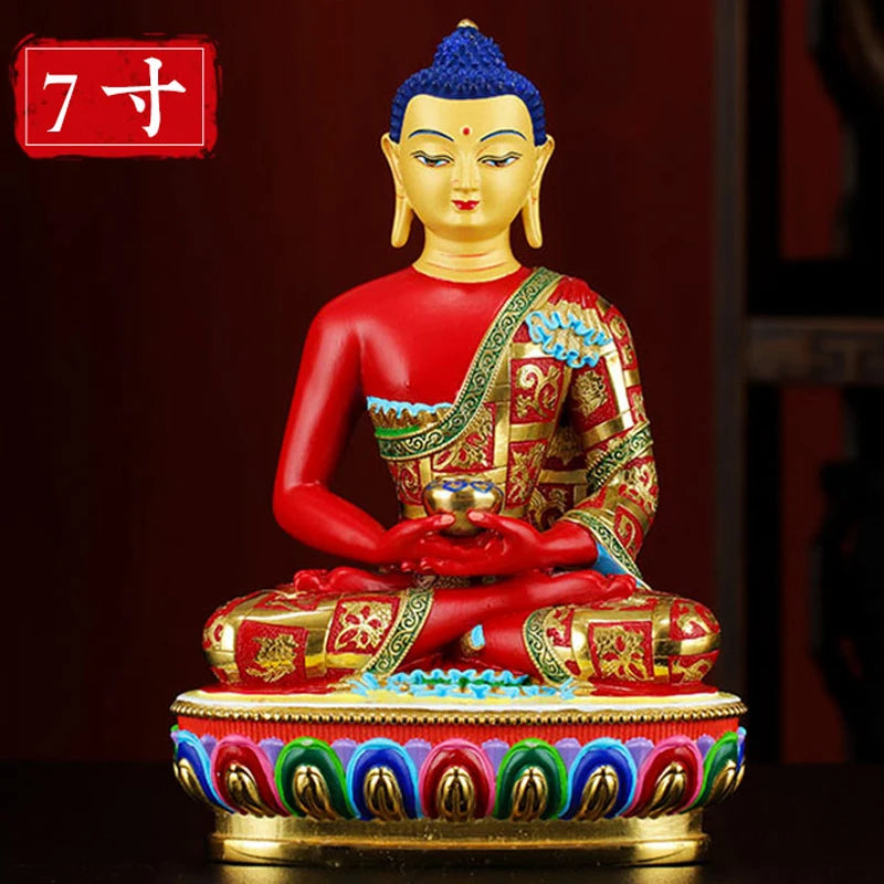 Asia high grade colored draw Good Buddha statue bless family Safety Healthy luck Painted Amitabha Sakyamuni Buddha God statue