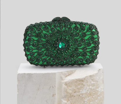 New Arrival Green Diamond Woman Clutch Bag Rhinestone Crystal Female Floral Handbag Banquet Gala Dinner Party Lady Evening Purse