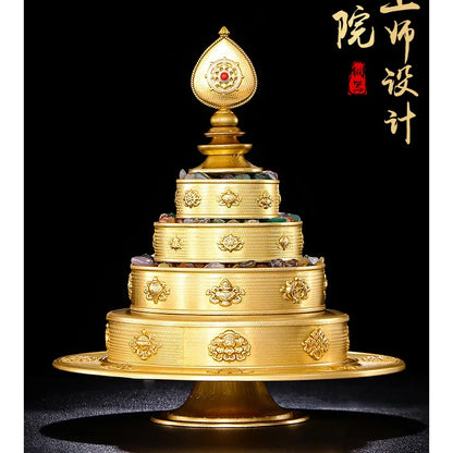 HOME shrine altar worship Buddhism safe protection GOOD LUCK Eight Auspicious Symbols of Buddhism COPPER Gemstone Manza plate L