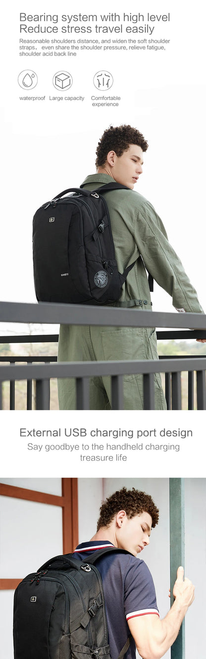 Swiss Men's anti theft Backpack Notebook School Travel Bags waterproof Business 15.6 17 inch laptop backpack women mochila USB