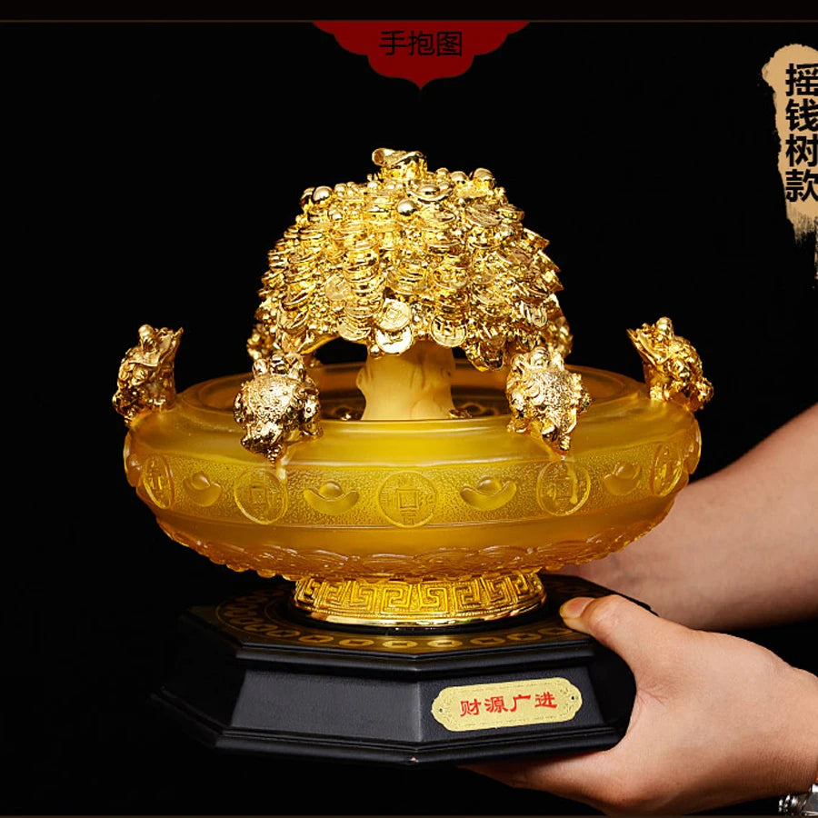 SHOP HOME hall Lobby Reception Mascot Inviting money GOOD LUCK GOLD crystal Wealth Money Pachira tree FENG SHUI JU BAO PEN