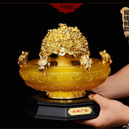 SHOP HOME hall Lobby Reception Mascot Inviting money GOOD LUCK GOLD crystal Wealth Money Pachira tree FENG SHUI JU BAO PEN