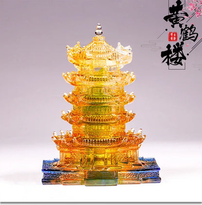 Chinese ancient architecture Coloured glaze yellow crane tower ornaments ornaments China retro gift