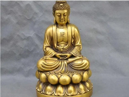 12" China Tibetan Buddhism Bronze Lotus Shakyamuni Buddha Brass Statue