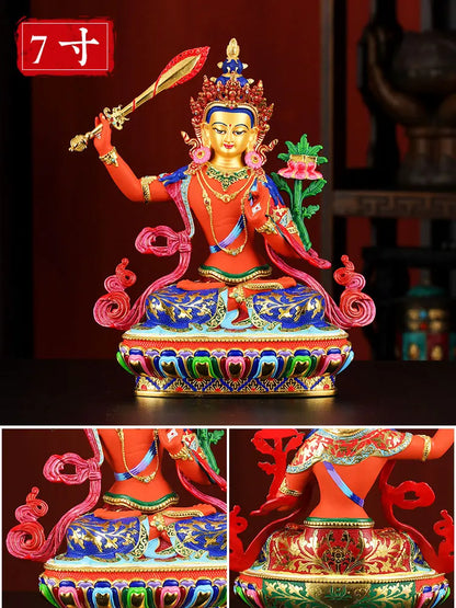 high grade colored draw Buddha statue bless family Safety Health luck Bodhisattva Manjusri Guan yin Buddha Painted Buddha statue