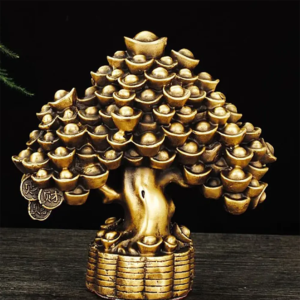 Chinese Pure Copper Bring Lucky Money Tree Ornaments Pot Tree Living Room Office Desktop Decoration