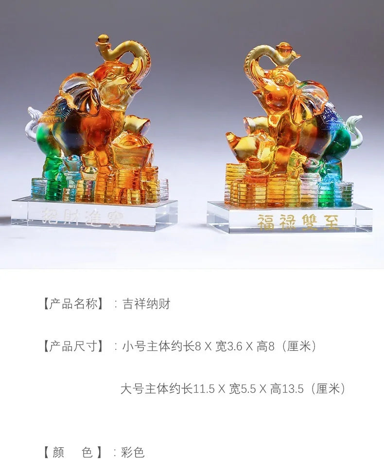 Pure handmade Coloured glaze elephant ornaments and crafts auspicious fortune Step on the gourd ingot elephant