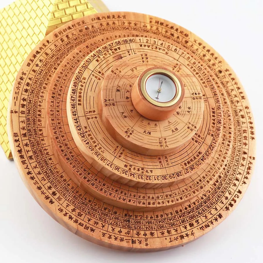 TOP Geomantic master tool Southeast Asia efficacious Eight Diagram QIMENDUN JIA LIU NIAN JIA ZI PAN peach wood FENG SHUI LUO PAN