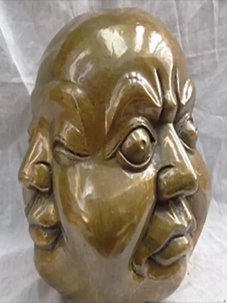 9CM China Chinese Bronze Copper Buddhism Happy 4 Face Maitreya Buddha Head Statue unicornio garden decoration