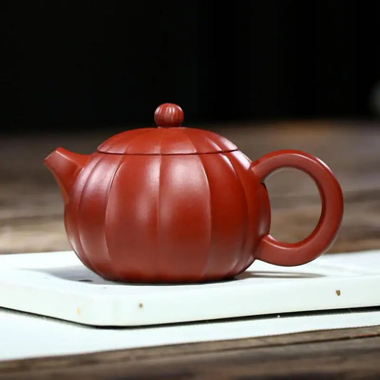 Handmade Zisha Teapot Yixing Handmade Pot, Kung-Fu Teaware, Purple Clay Drinkware for Puer  Black Chinese Tea Rib Western S