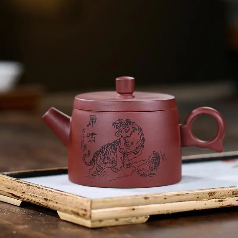 Zisha Teapot Yixing Handmade Pot, Kung-Fu Teaware, Purple Clay Drinkware for Puer Green Black Chinese Tea Roaring Auspicious Pot