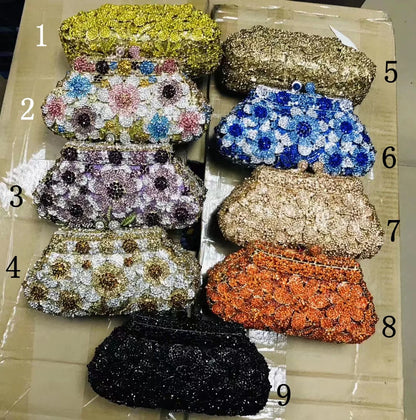 Top Selling 9Colors Floral Dinner Banquet Purse Women Flower Crystal Diamond Party Handbag Wedding Bridal Cocktail Evening Bag