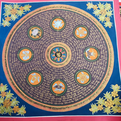 100% Hand painted Eight auspicious scripture Mandala Thangka Thang-ga Buddhist family Hall altar wall Decorative painting A4