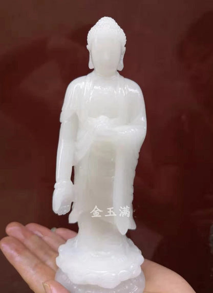 Large Blessing Home family efficacious Talisman good Natural jade Buddha white Jade Buddha hand carving Sculpture statue