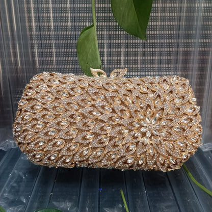 Gold Flower Crystal Diamond Birthday Party Gift Evening Bag Gala Banquet Dinner Floral Ladies Handbag Woman Wedding Bridal Purse