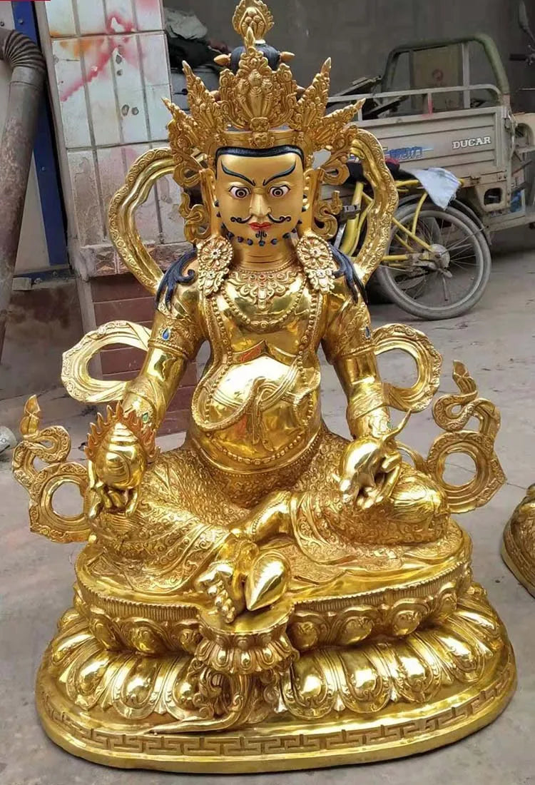 65cm XL HUGE HOME Lobby Temple GOOD Buddha Protection Gold-plated Lotus Yellow Jambhala fortune god Buddha brass statue