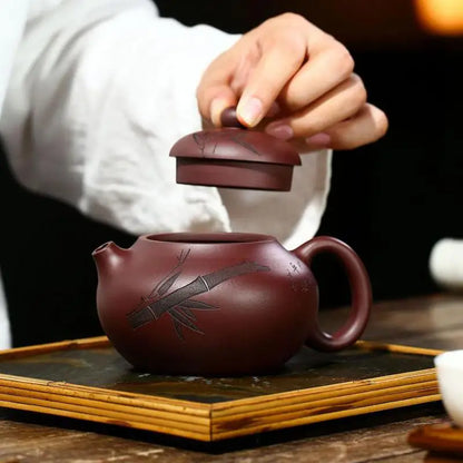 Handmade Zisha Teapot, Yixing Handmade Pot, Kung-Fu Teaware, Purple Clay Drinkware for Puer Chinese Tea Mud Green Ba