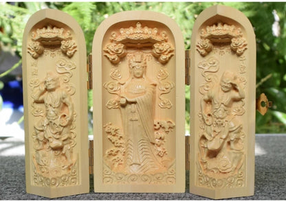 bless family Safety Health luck Talisman home efficacious Protection Sea Goddess Meizhou Mazu wood Carving statue small niche