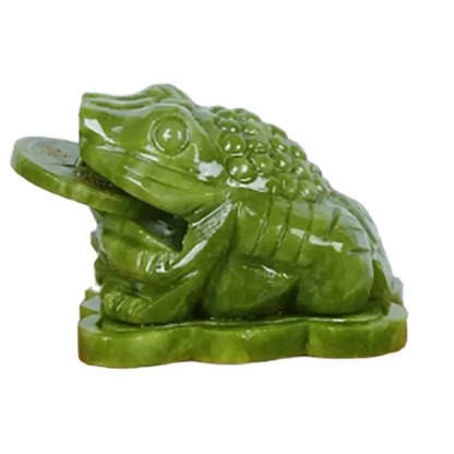 4" China Green Jade Hand-Carving Fengshui Golden Money Wealth Animal Toad Statue Mascot Statues Et Sculptures Home Decor