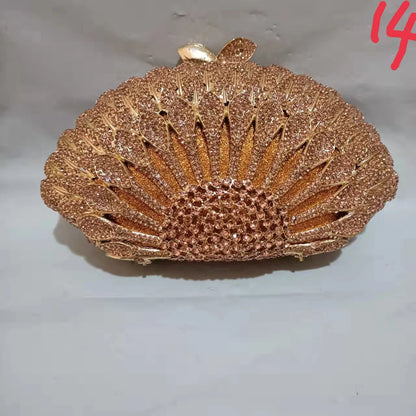 Woman Green Champagne White Flower Diamond Purse Floral Bridal Dinner Gift Clutches Banquet Handbag Wedding Party Rhinestone Bag