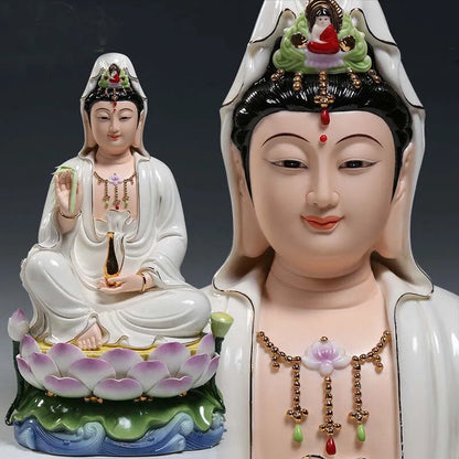 TOP High grade jade Porcelain Godness Buddha statue Asia HOME protection Shrine Worship Guan yin PU SA Avalokitesvara statue