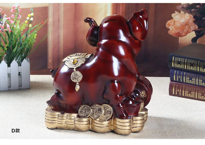 HOME office company shop thriving business Money drawing GOOK LUCK Zodiac Fortune Pig Mascot FENG SHUI art Statue