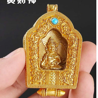 GOOD Asia Thailand pocket travel efficacious Mascot safe good luck God of wealth Yellow Jambhala Buddha Amulet copper Pendant
